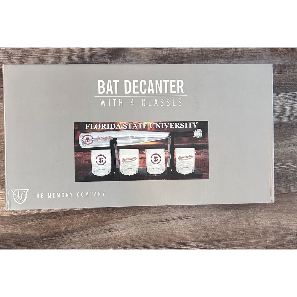 FSU Seminoles Bat Decanter Set 4 Glasses OS Clear New The‎ Memory Company